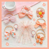 Kawaii Flower Bow Scrunchies Set Children Gift Girls Elastic Hair Rubber Bands Accessories Tie Hair Ring Rope Headdress Headwear