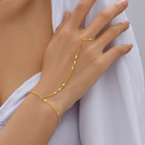 Maytrends Creative Tiny Chain Bracelet Finger Rings For Women Gold Color Link Chains Connecting Hand Harness Bracelets Jewelry Gift