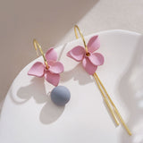 New Long Tassel Flower Stud Earrings For Women Girl Korean Asymmetrical Design Green Pearl Earrings Travel Party Jewelry Gifts