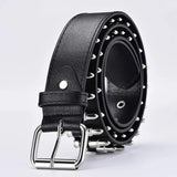 Maytrends New Fashion Ladies Leather Punk Belt Hollow Rivet Luxury Brand Belt Personality Rock Wild Adjustable Young Trend Belt